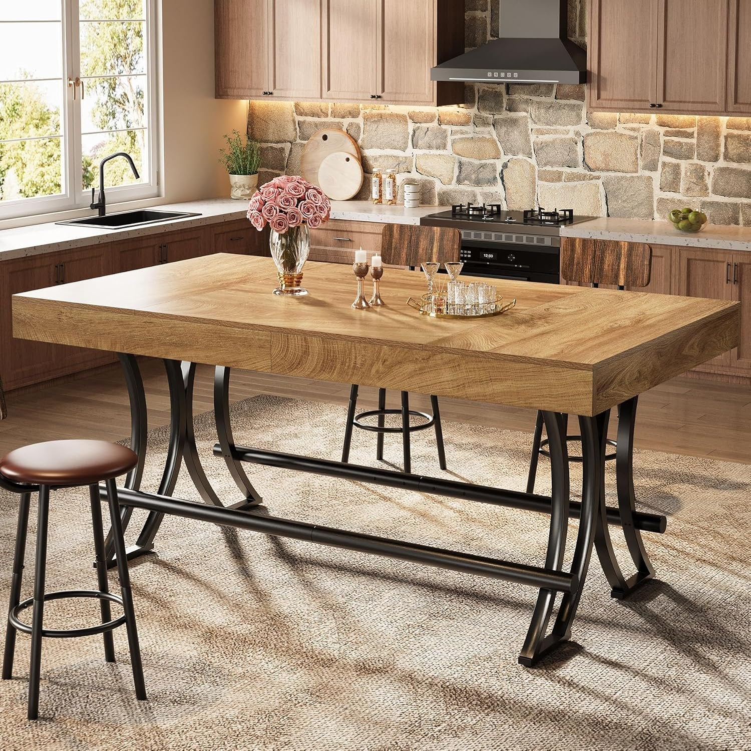 Tribesigns 63-Inch Counter Height Bar Table with Metal Footrest