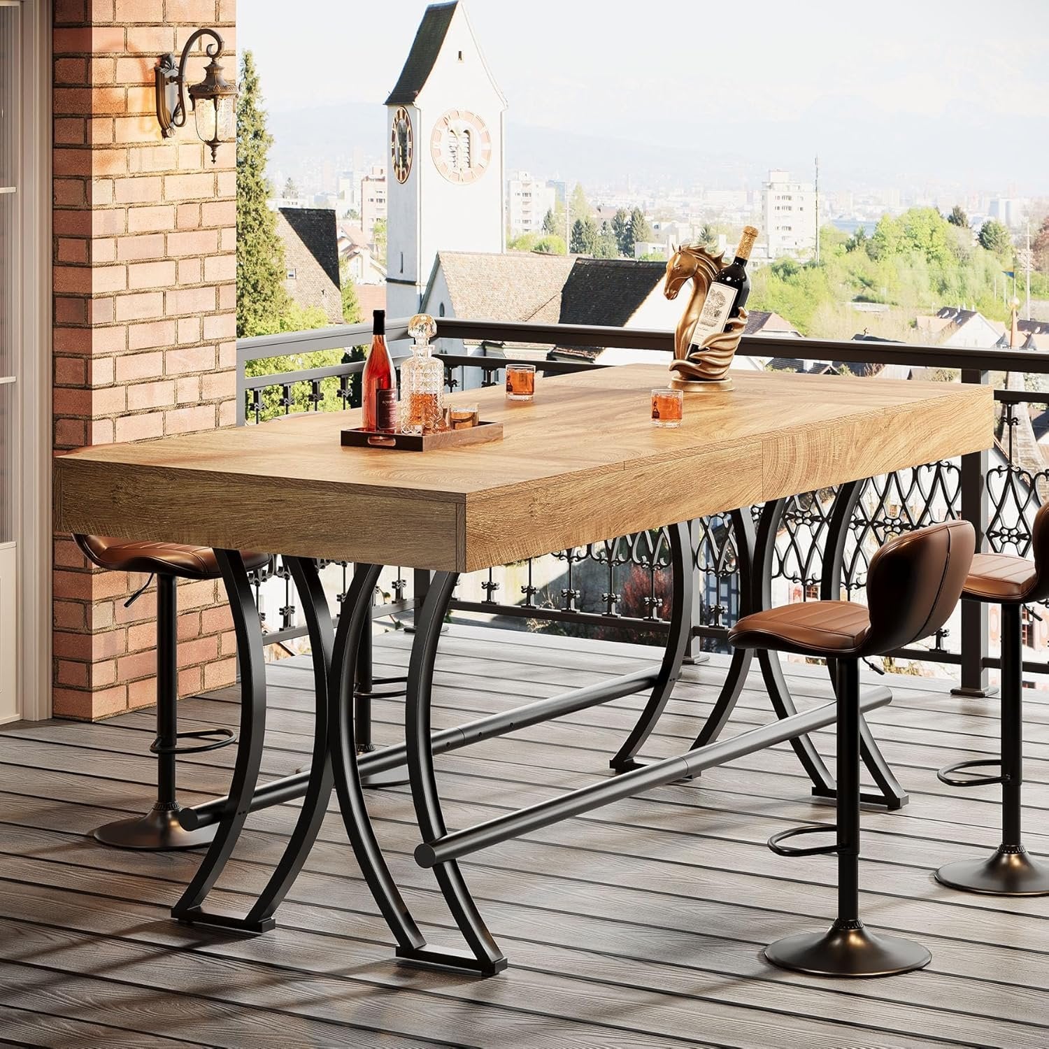 Tribesigns 63-Inch Counter Height Bar Table with Metal Footrest
