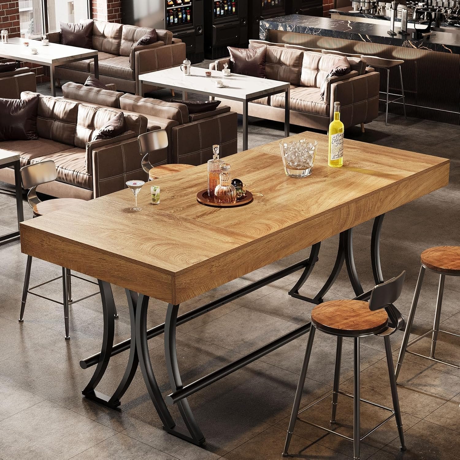 Tribesigns 63-Inch Counter Height Bar Table with Metal Footrest