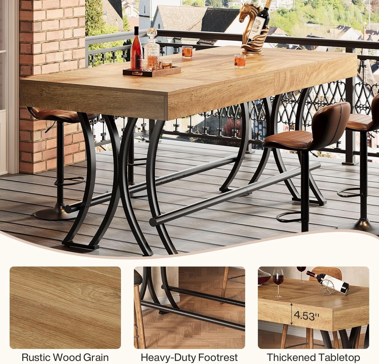 Tribesigns 63-Inch Counter Height Bar Table with Metal Footrest