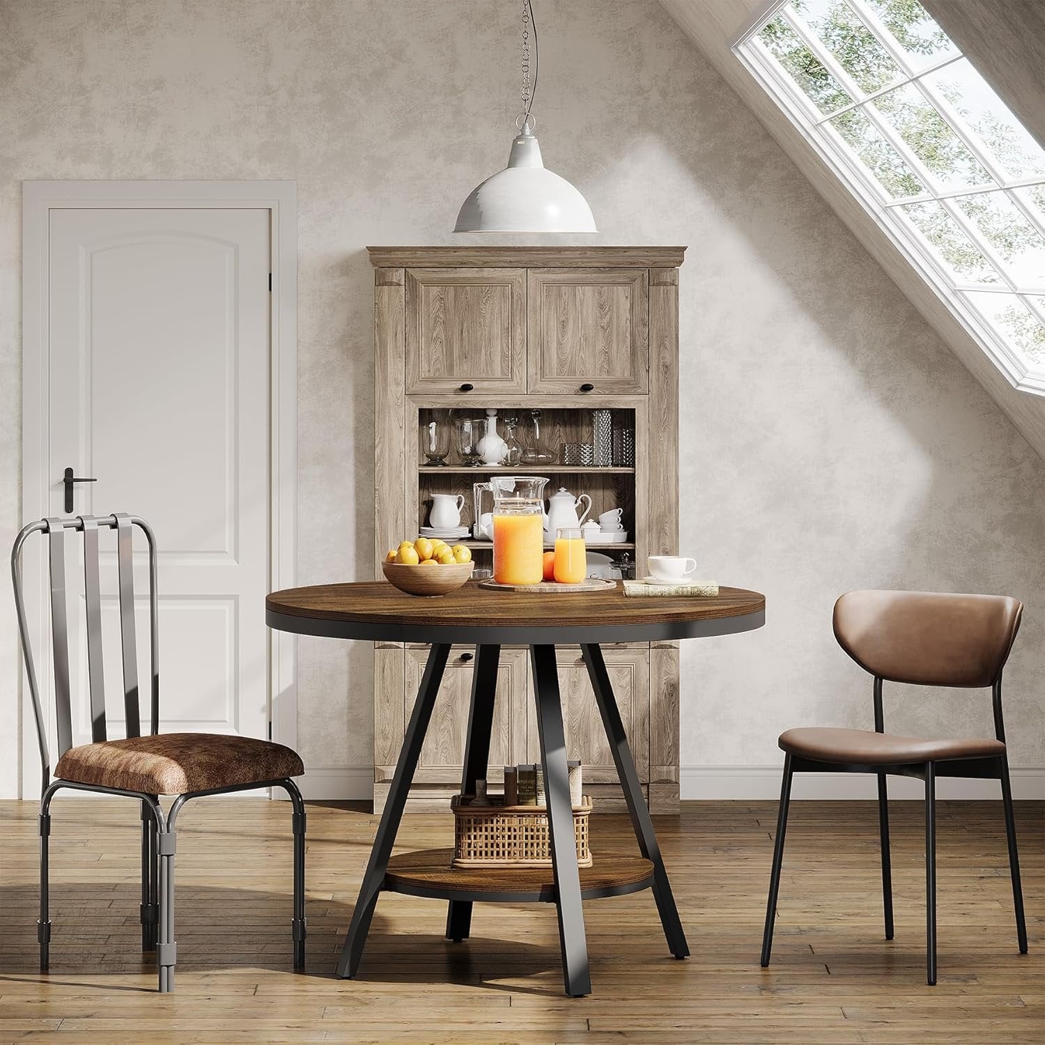 2-Tier Industrial Round Dining Table, Small 35-Inch Kitchen Table for 2-4 People