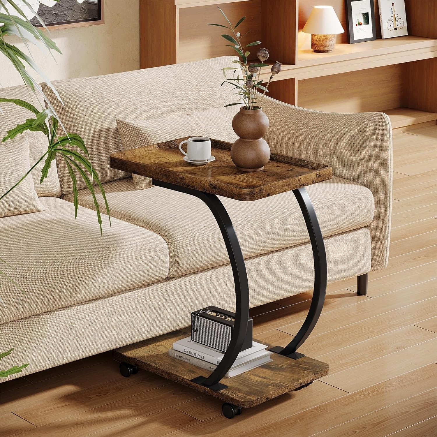 23.62-Inch Round Bar Table, High Top Cocktail Bistro Table with Metal Footrest for Small Spaces