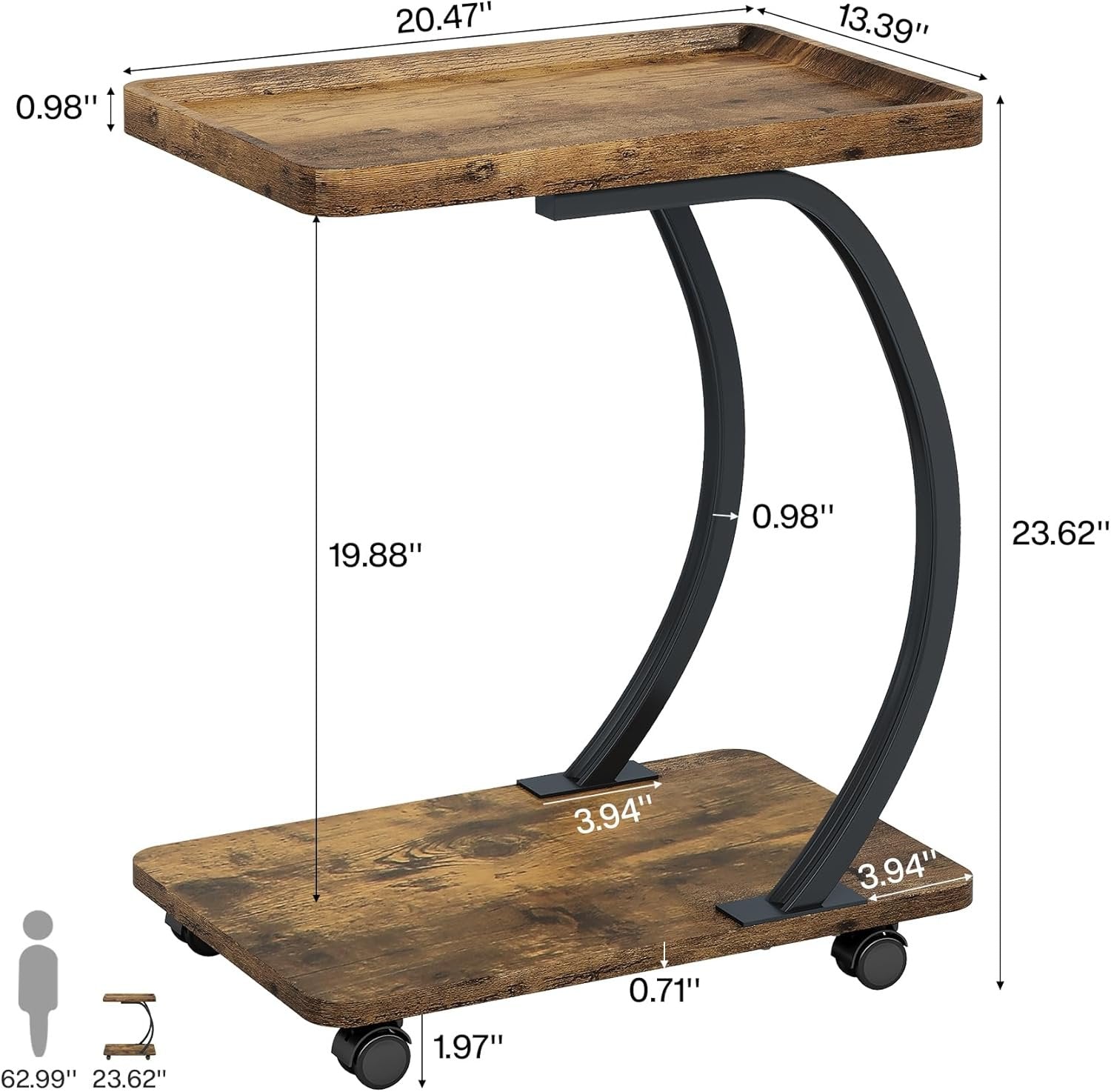 23.62-Inch Round Bar Table, High Top Cocktail Bistro Table with Metal Footrest for Small Spaces