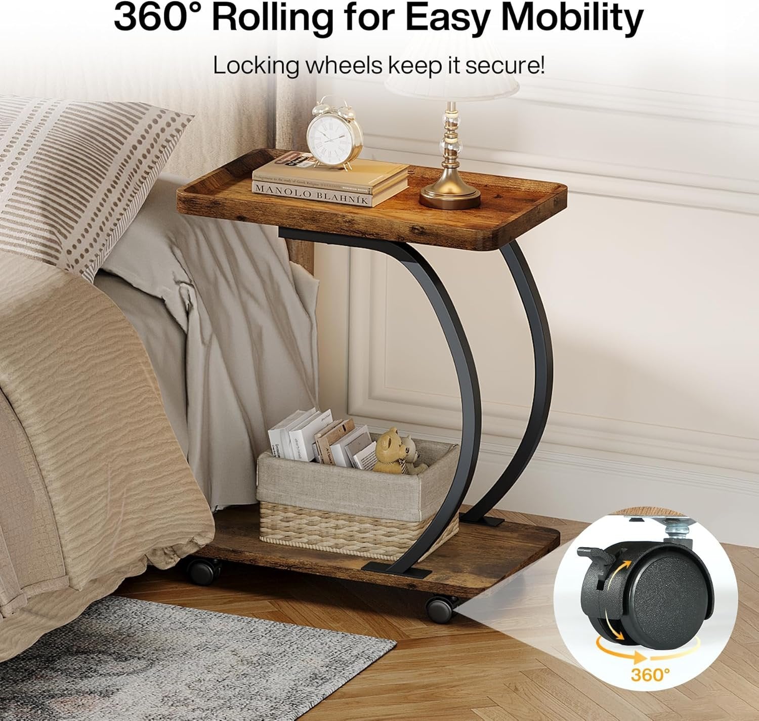 23.62-Inch Round Bar Table, High Top Cocktail Bistro Table with Metal Footrest for Small Spaces