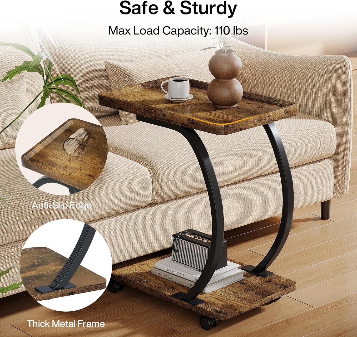 23.62-Inch Round Bar Table, High Top Cocktail Bistro Table with Metal Footrest for Small Spaces