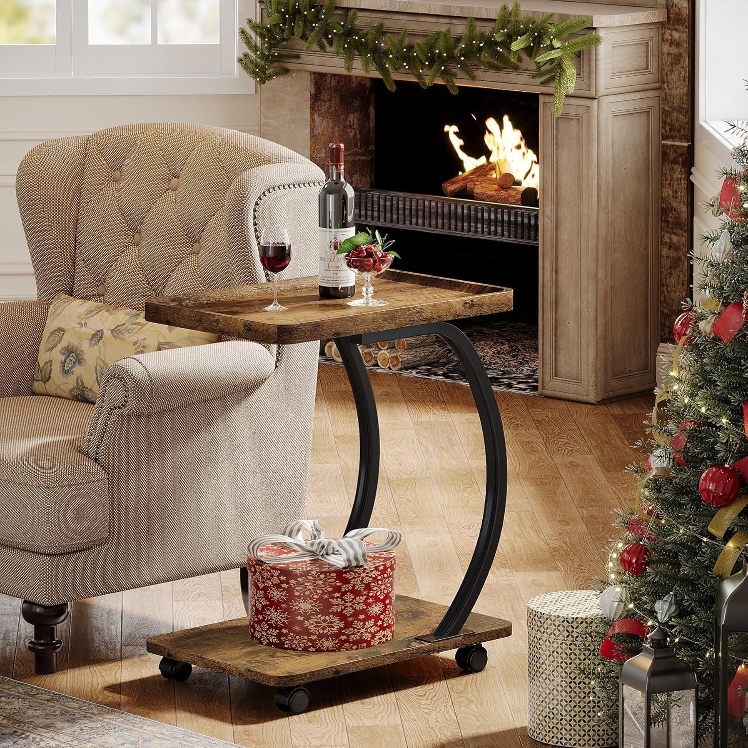 23.62-Inch Round Bar Table, High Top Cocktail Bistro Table with Metal Footrest for Small Spaces