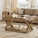 47.24-Inch 2-Tier Coffee Table for Living Room, Farmhouse Rectangle Table with Storage 3