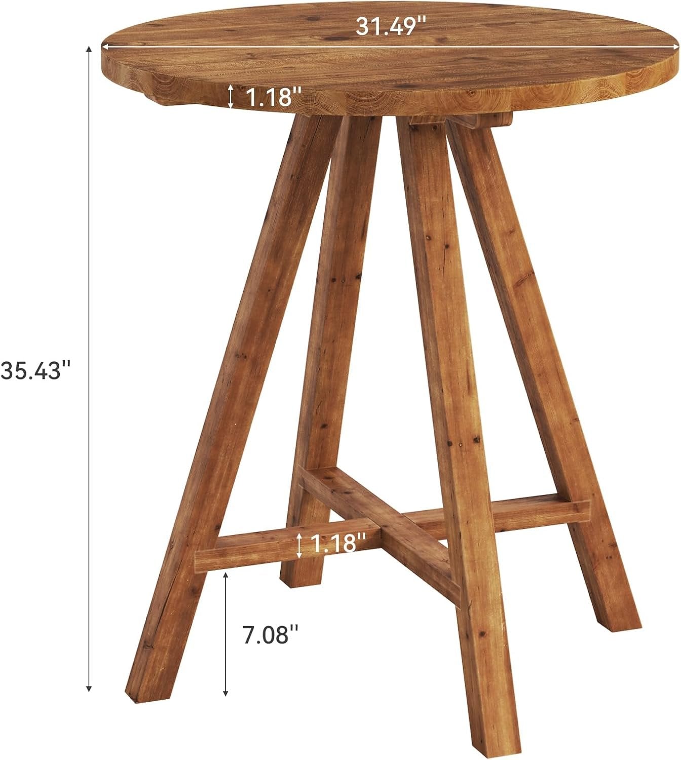 Solid Wood Bar Table, 31.5" Round Pub Table for Kitchen
