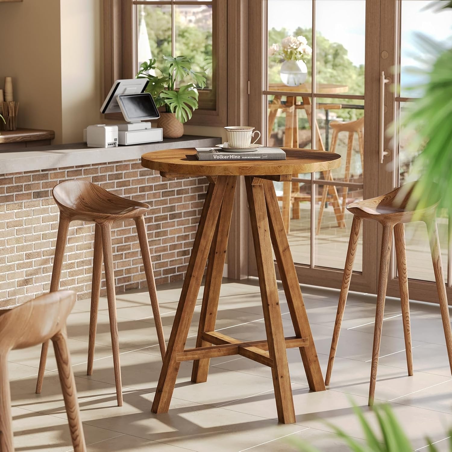 Solid Wood Bar Table, 31.5" Round Pub Table for Kitchen