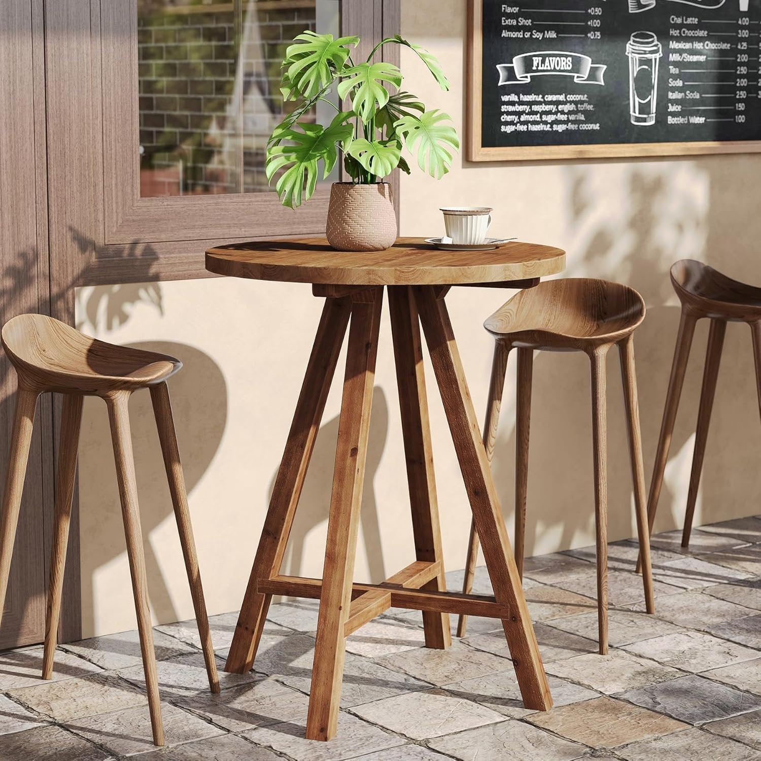 Solid Wood Bar Table, 31.5" Round Pub Table for Kitchen