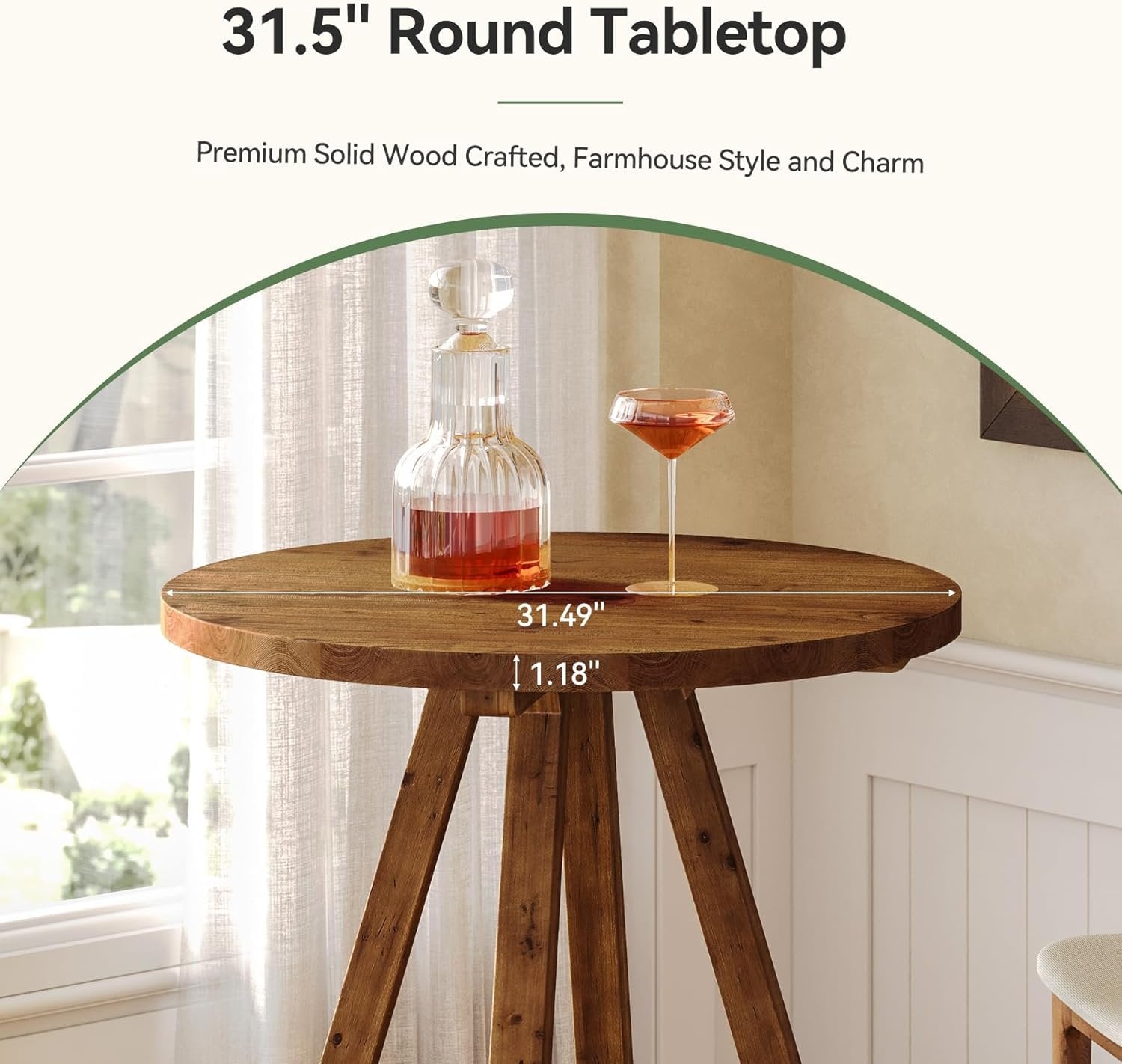 Solid Wood Bar Table, 31.5" Round Pub Table for Kitchen