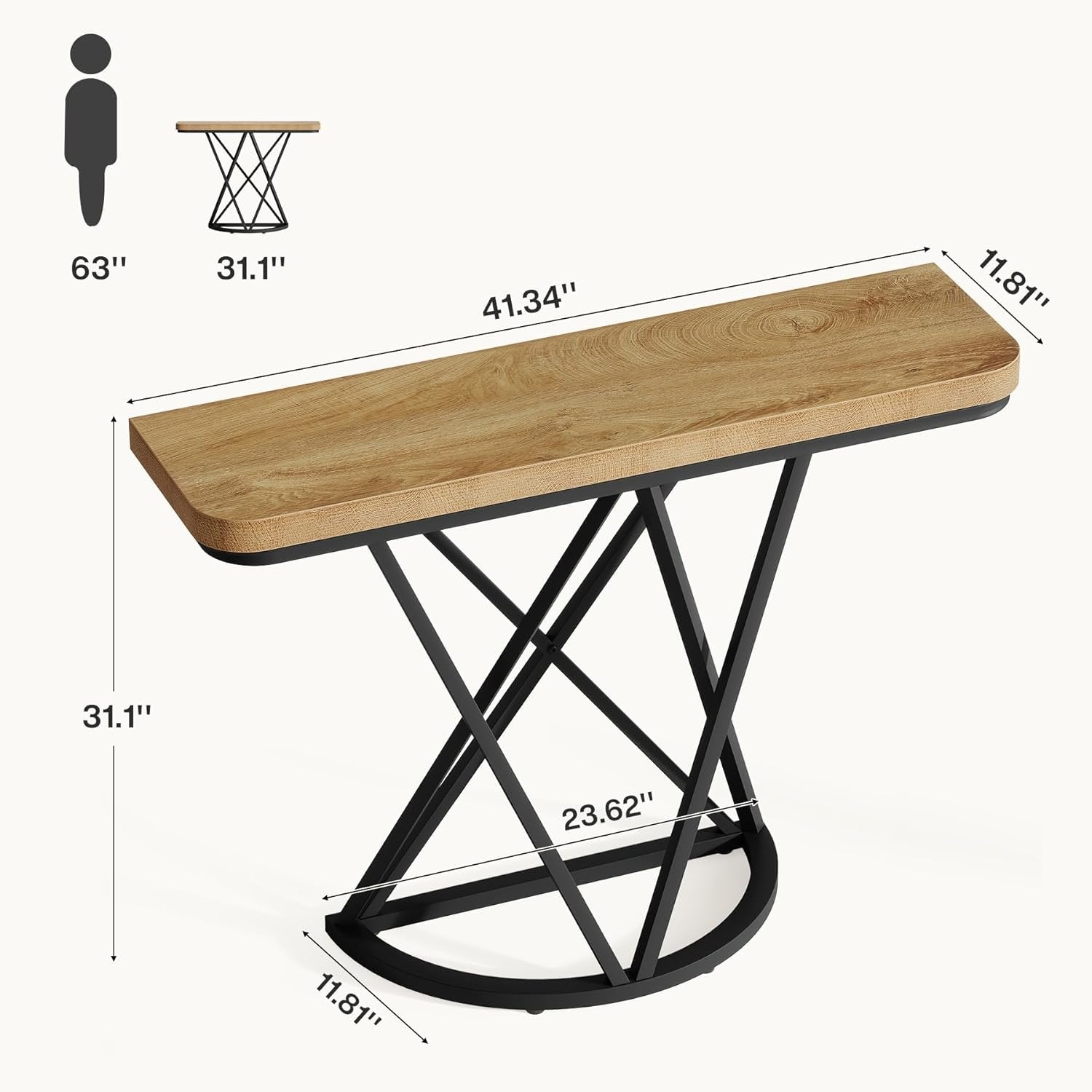 Tribesigns 41.3" Industrial Console Table, Narrow Entryway Sofa Table with Geometric Metal Base