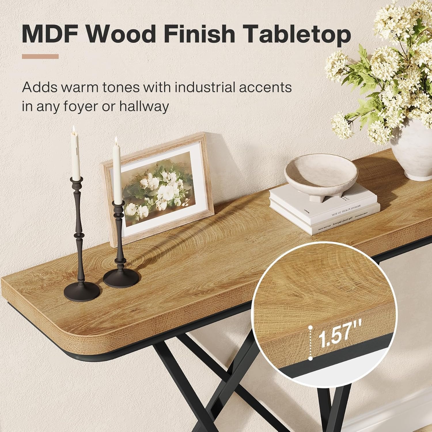 Tribesigns 41.3" Industrial Console Table, Narrow Entryway Sofa Table with Geometric Metal Base