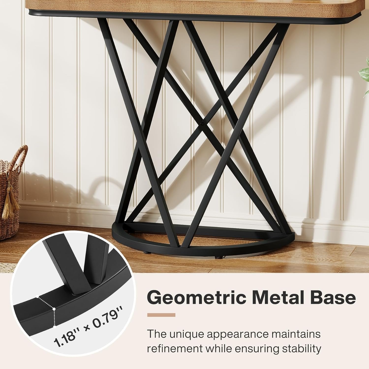 Tribesigns 41.3" Industrial Console Table, Narrow Entryway Sofa Table with Geometric Metal Base