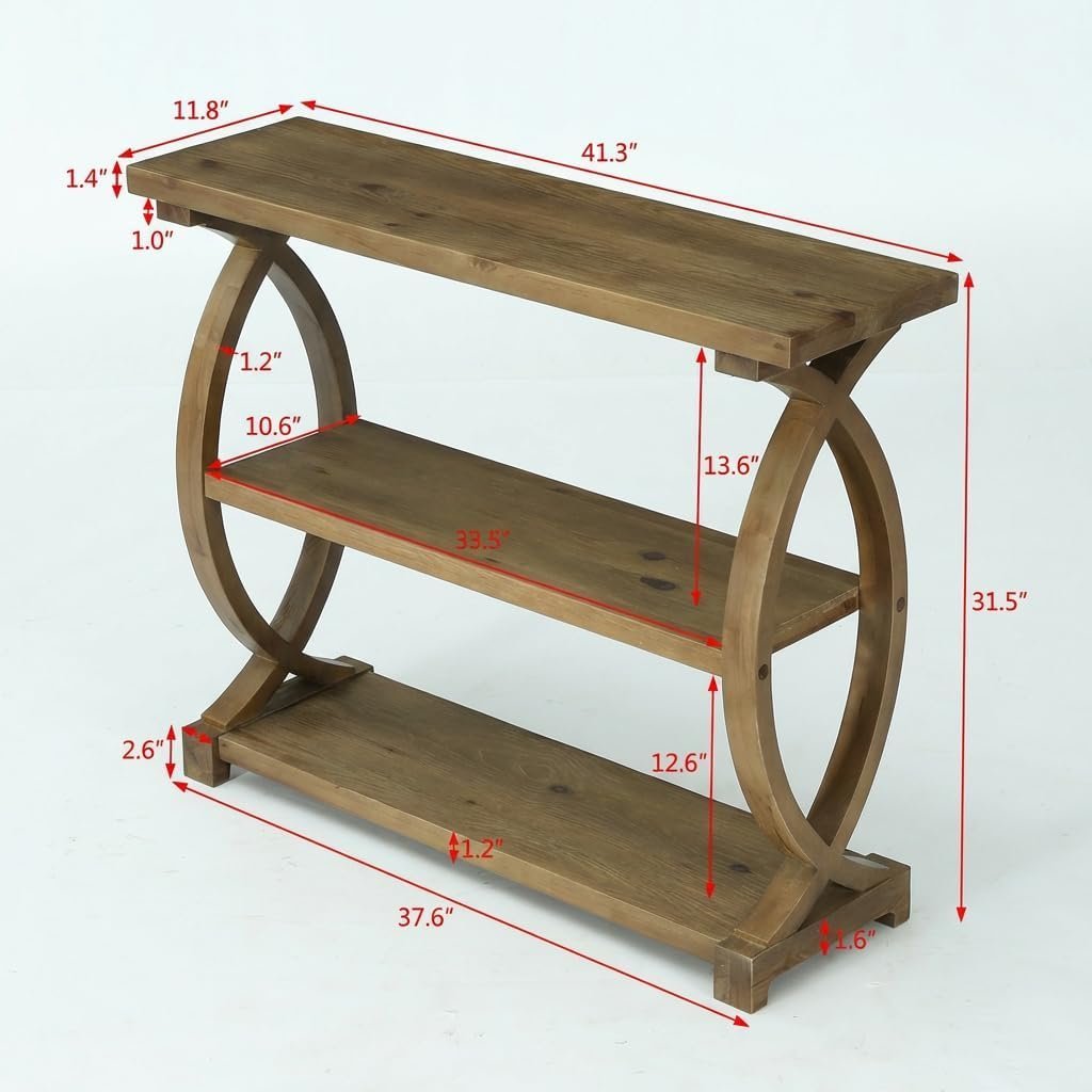 41.34" Solid Wood Console Table for Entryway, Rustic Sofa Table with Fish-Tail Design and 3-Tier Storage