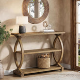 41.34" Solid Wood Console Table for Entryway, Rustic Sofa Table with Fish-Tail Design and 3-Tier Storage 3