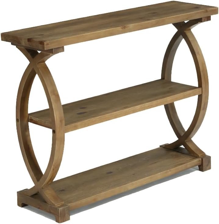 41.34" Solid Wood Console Table for Entryway, Rustic Sofa Table with Fish-Tail Design and 3-Tier Storage