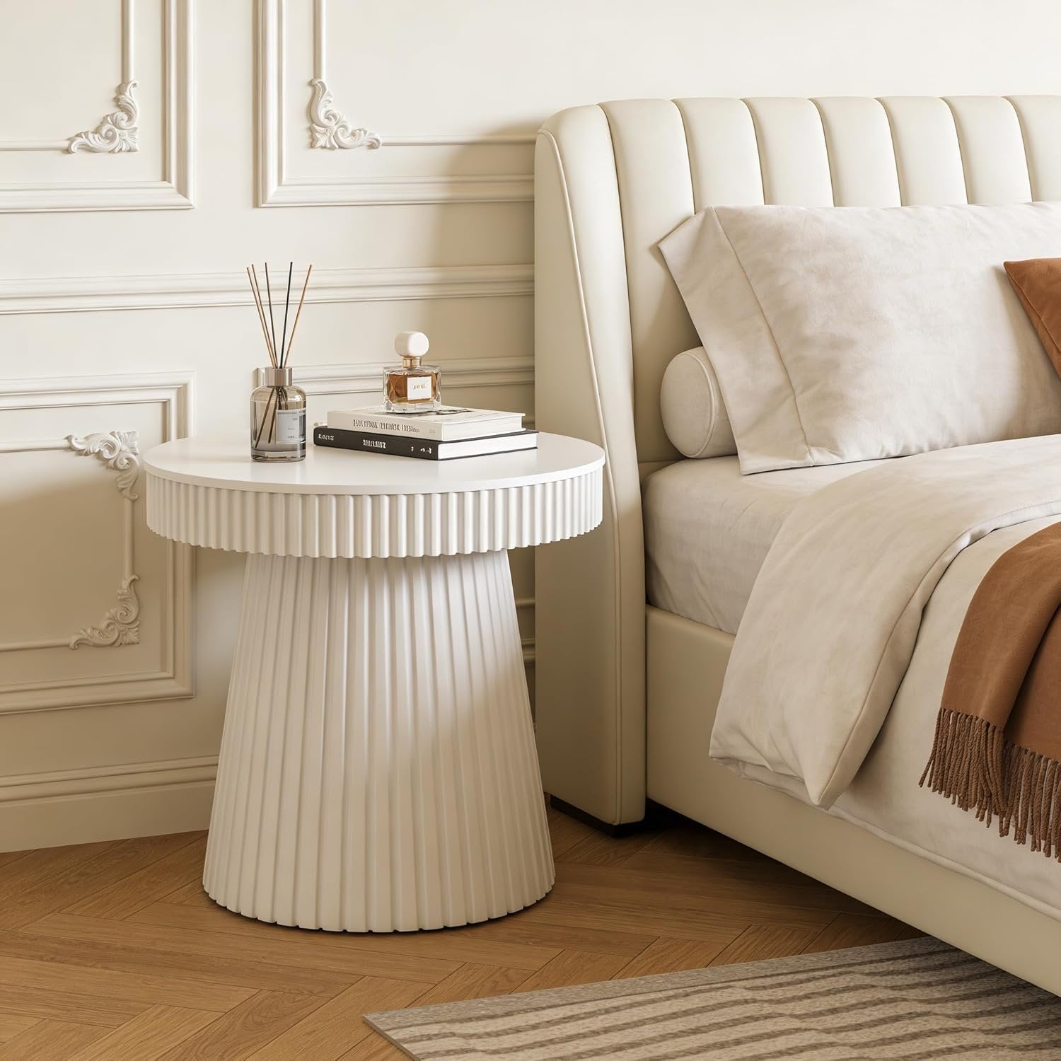 31.5 Inch Round End Table with Fluted Pedestal, Modern Side Table