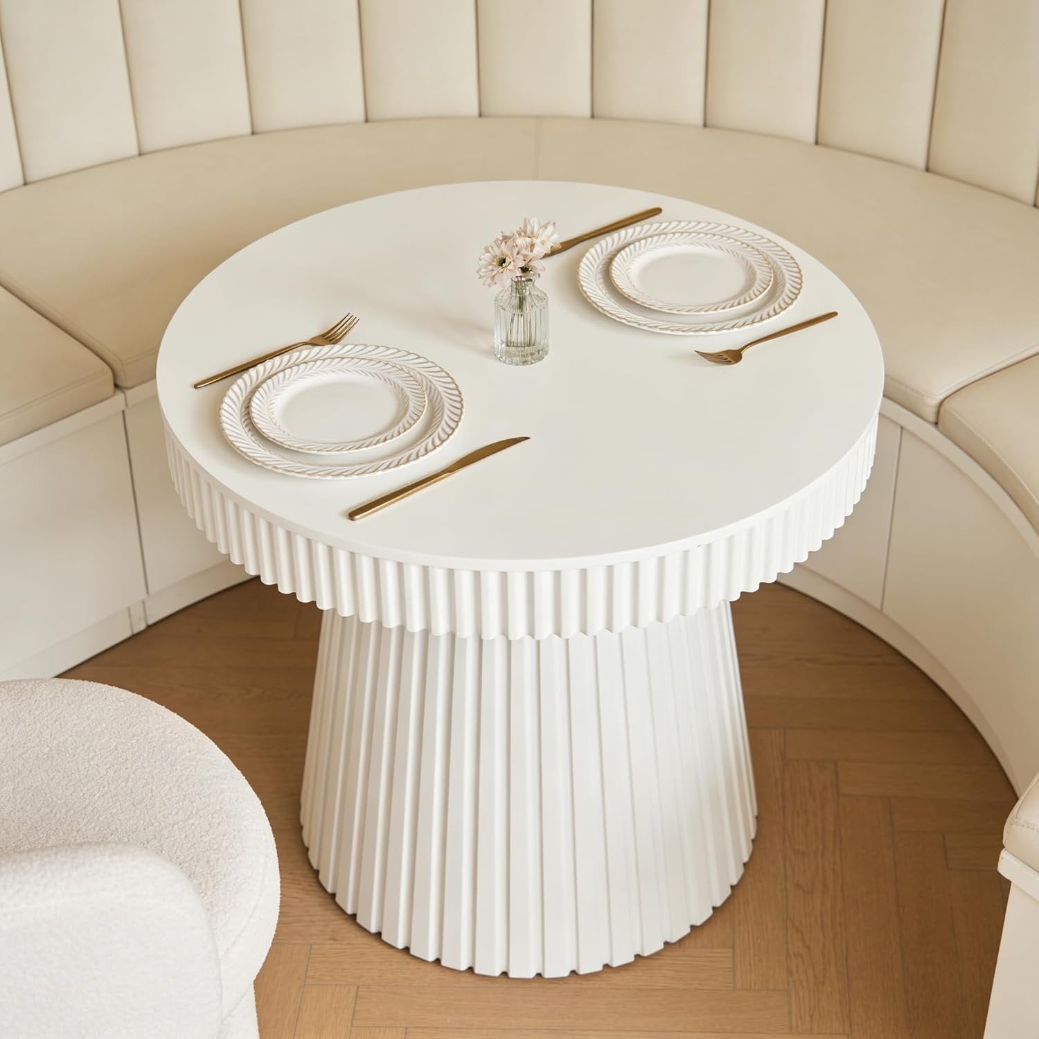 31.5 Inch Round End Table with Fluted Pedestal, Modern Side Table