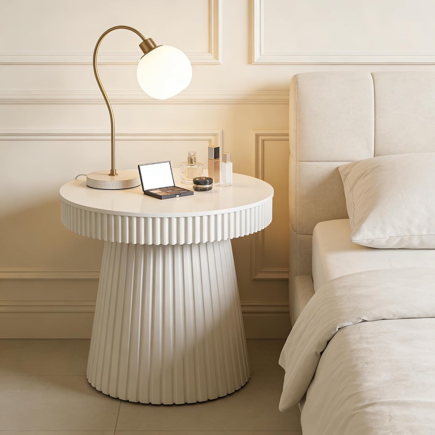31.5 Inch Round End Table with Fluted Pedestal, Modern Side Table