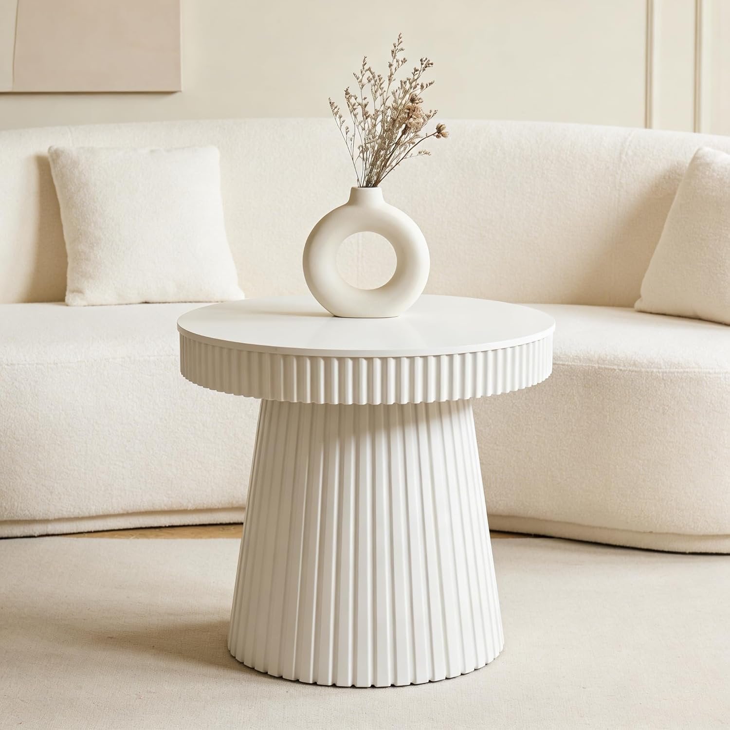 31.5 Inch Round End Table with Fluted Pedestal, Modern Side Table