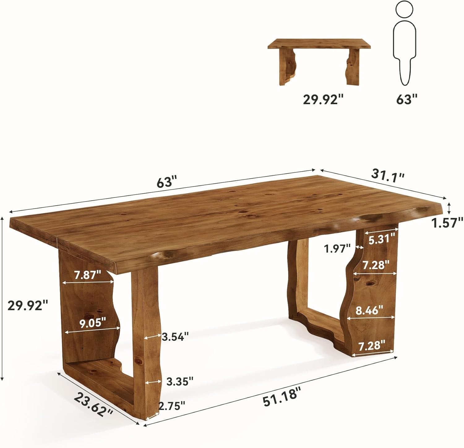 Tribesigns 63-Inch Solid Wood Live Edge Executive Desk with Sculptural Legs