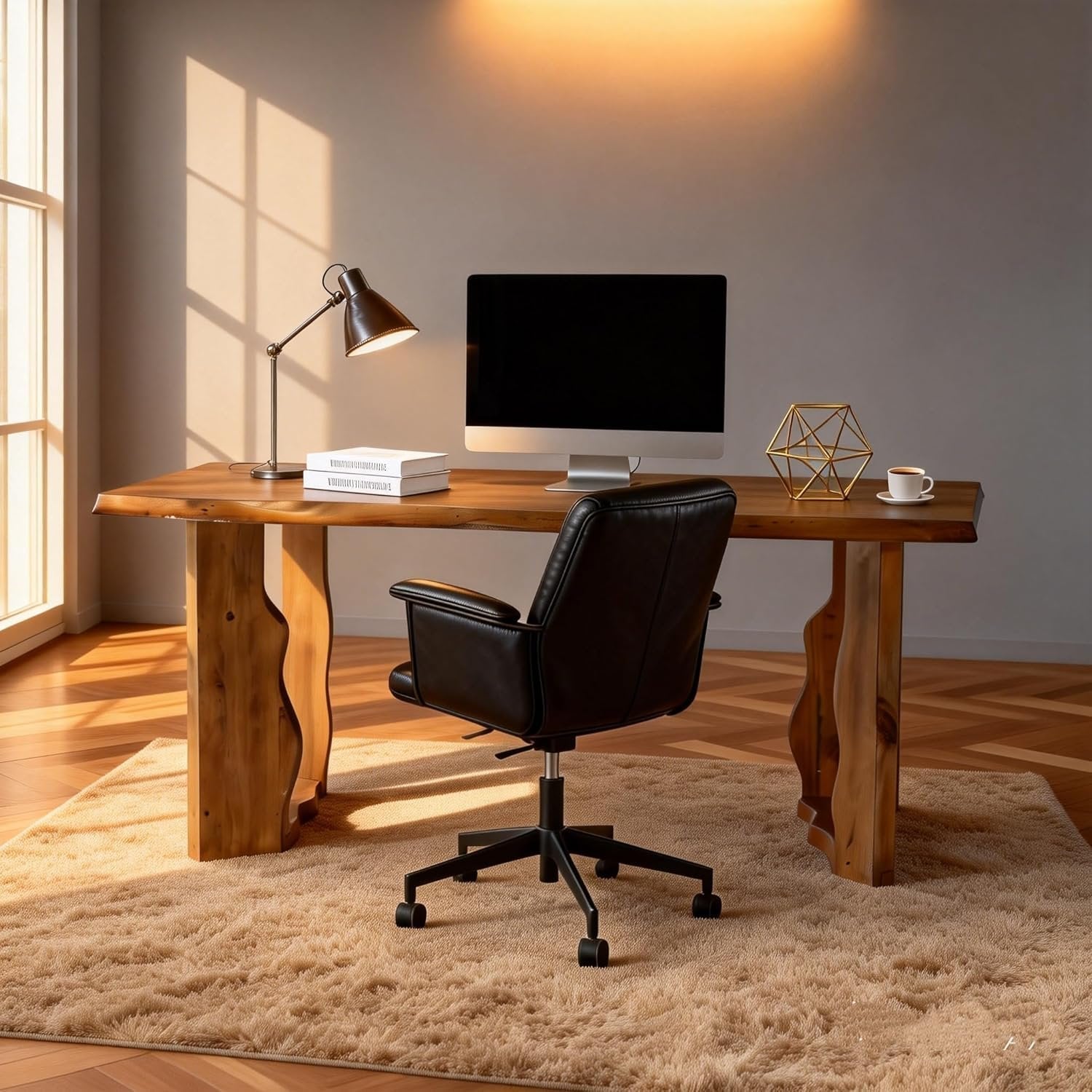 Tribesigns 63-Inch Solid Wood Live Edge Executive Desk with Sculptural Legs