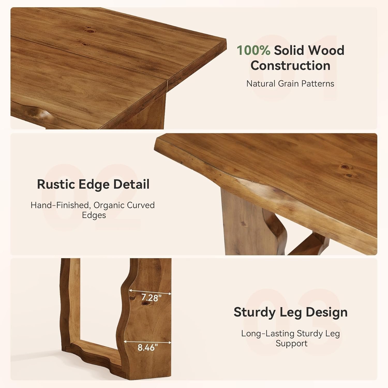 Tribesigns 63-Inch Solid Wood Live Edge Executive Desk with Sculptural Legs