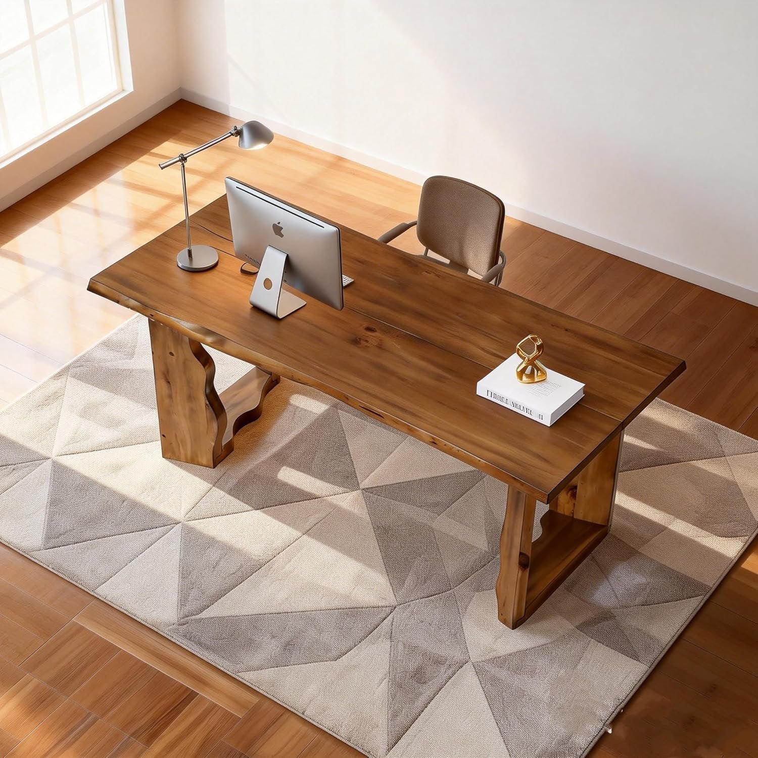 Tribesigns 63-Inch Solid Wood Live Edge Executive Desk with Sculptural Legs