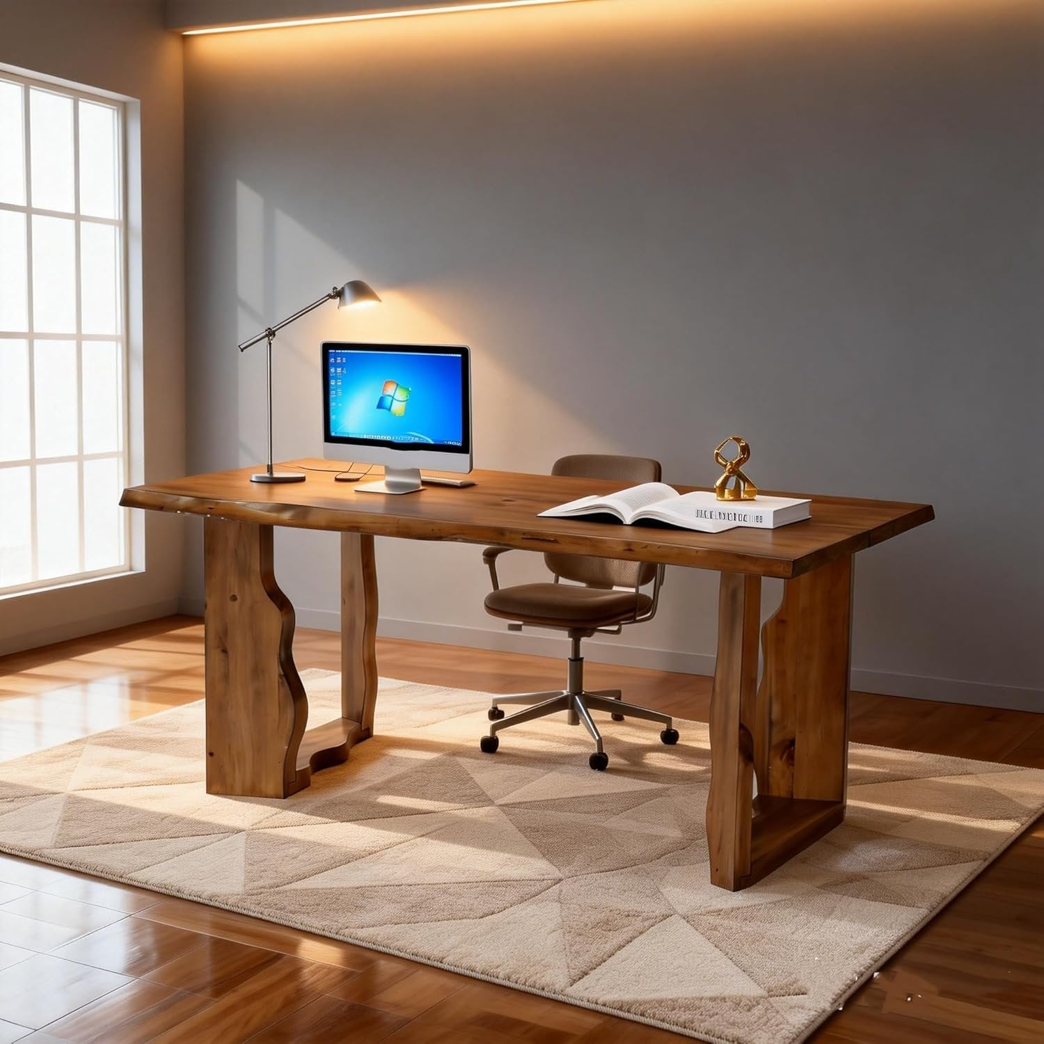 Tribesigns 63-Inch Solid Wood Live Edge Executive Desk with Sculptural Legs