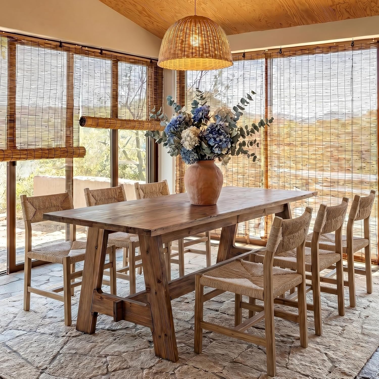 63-Inch Farmhouse Dining Table with Solid Wood and Trestle Base