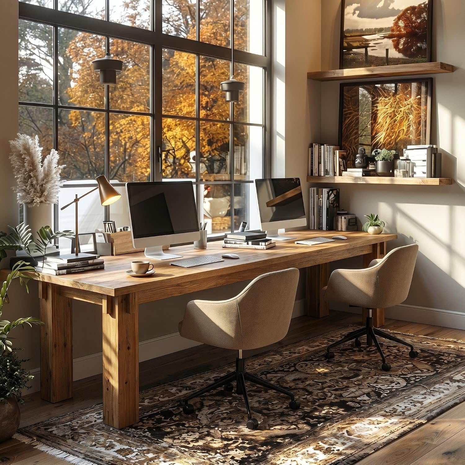 Tribesigns 78.7-Inch Solid Wood Computer Desk, 2 Person Executive Table for Home Office