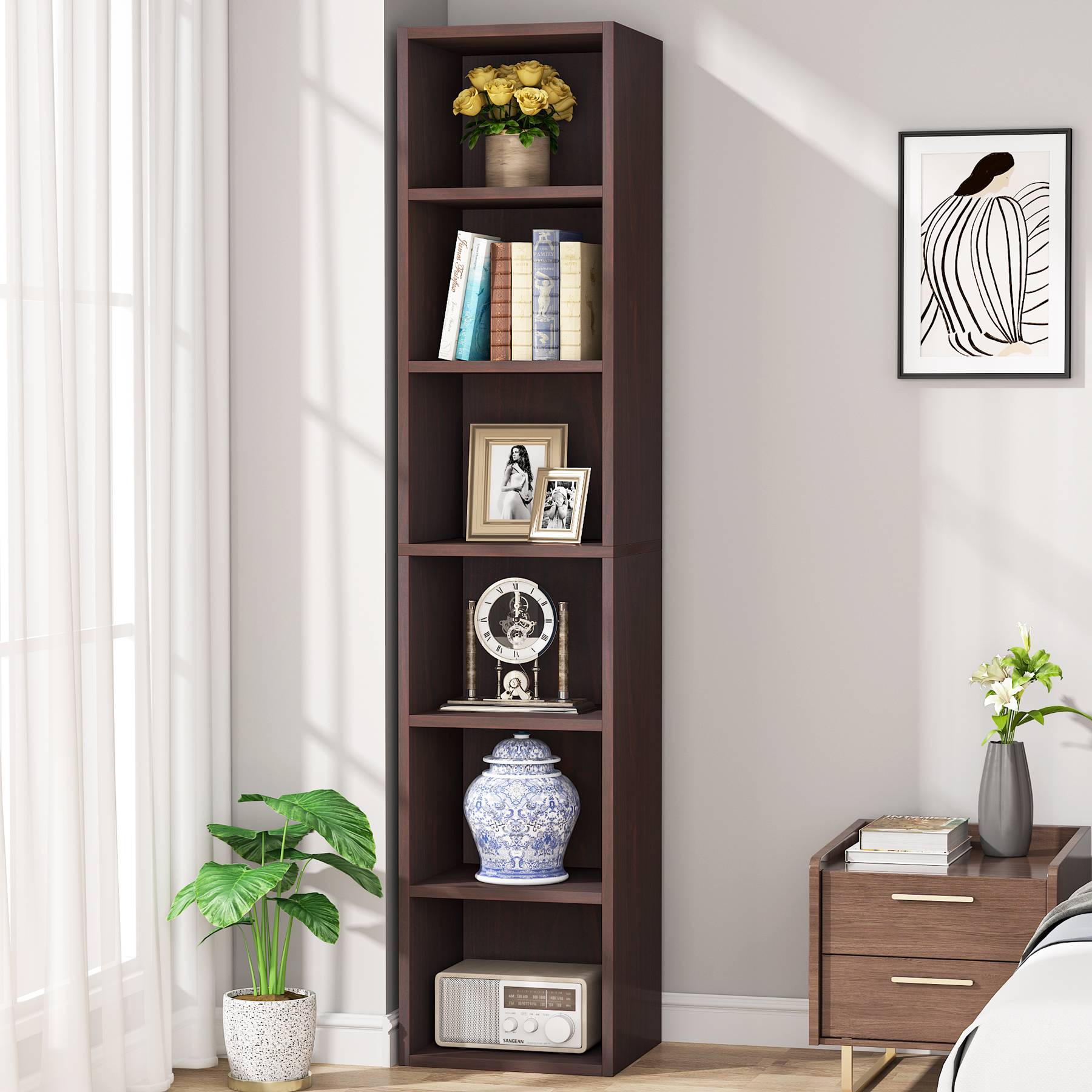 Tribesigns Corner Bookcase, Modern 6 Tier Narrow Cube Display Shelves, White Tribesigns