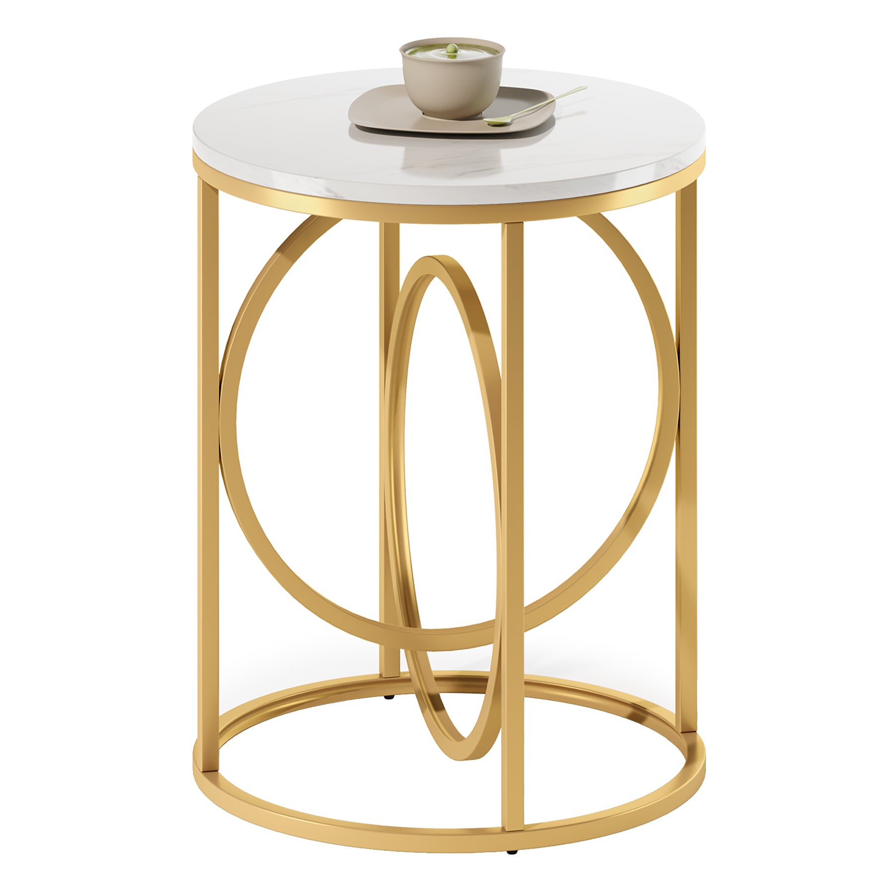Round End Table, Modern Sofa Side Table with Faux Marble Top