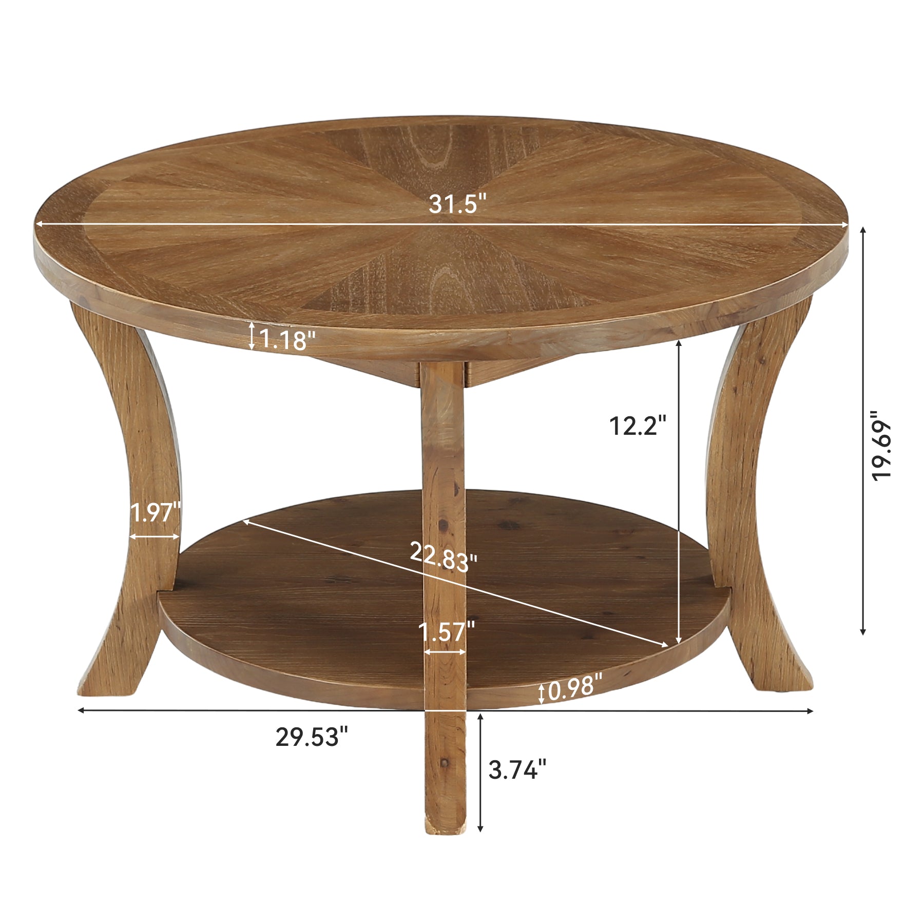 Tribesigns 31.5-Inch Round Coffee Table, Solid Wood Table with Shelf