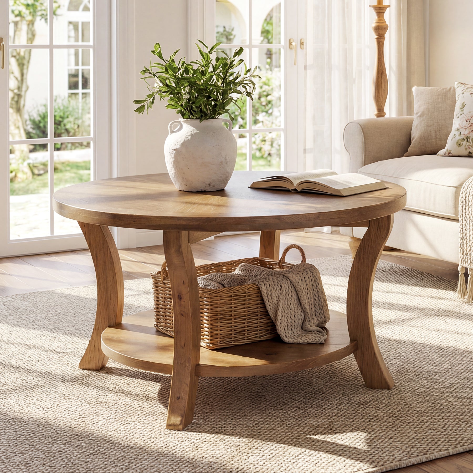 Tribesigns 31.5-Inch Round Coffee Table, Solid Wood Table with Shelf