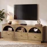 63" Mid Century TV Stand with Arched Open Shelves and 3 Drawers, Modern Media Console for Living Room 3