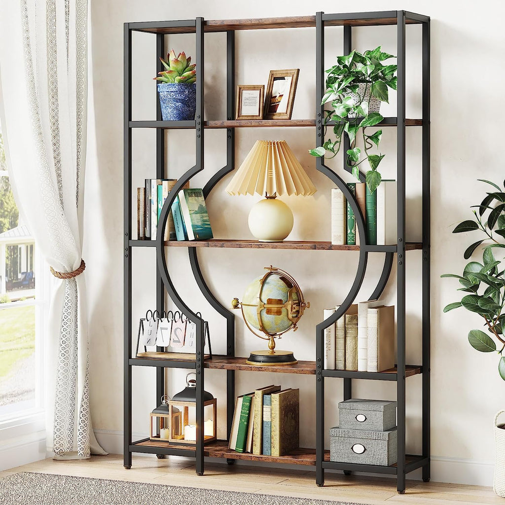 Industrial 5 Tier Bookshelf Home Office Modern Bookcase Shelving Unit