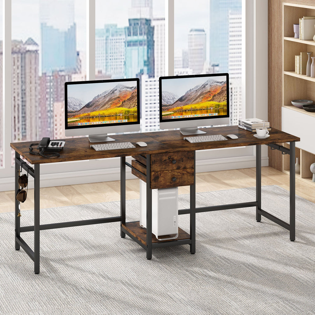 Industrial Two Person Desk 78 Double Computer Desk Drawers