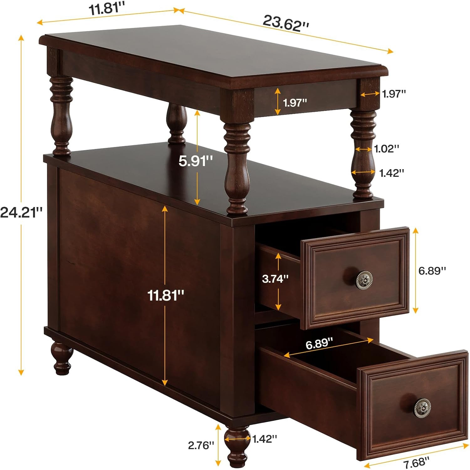 MidCentury 2-Drawer Nightstand - Solid Wood Bedside Table with Open Shelf, Dark Cherry
