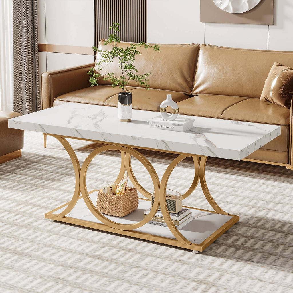 Rectangle Coffee Table 47.24" Center Table Faux Marble Top