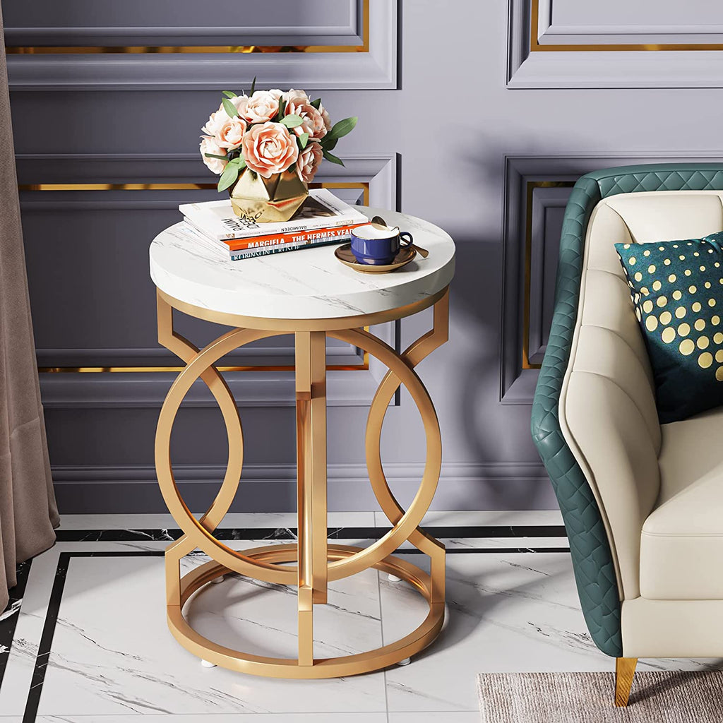 Round End Table Modern Bedside Table Faux Marble Top