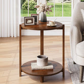 Solid Wood Side Table, 19" Round End Table with 2-Tier Storage 3