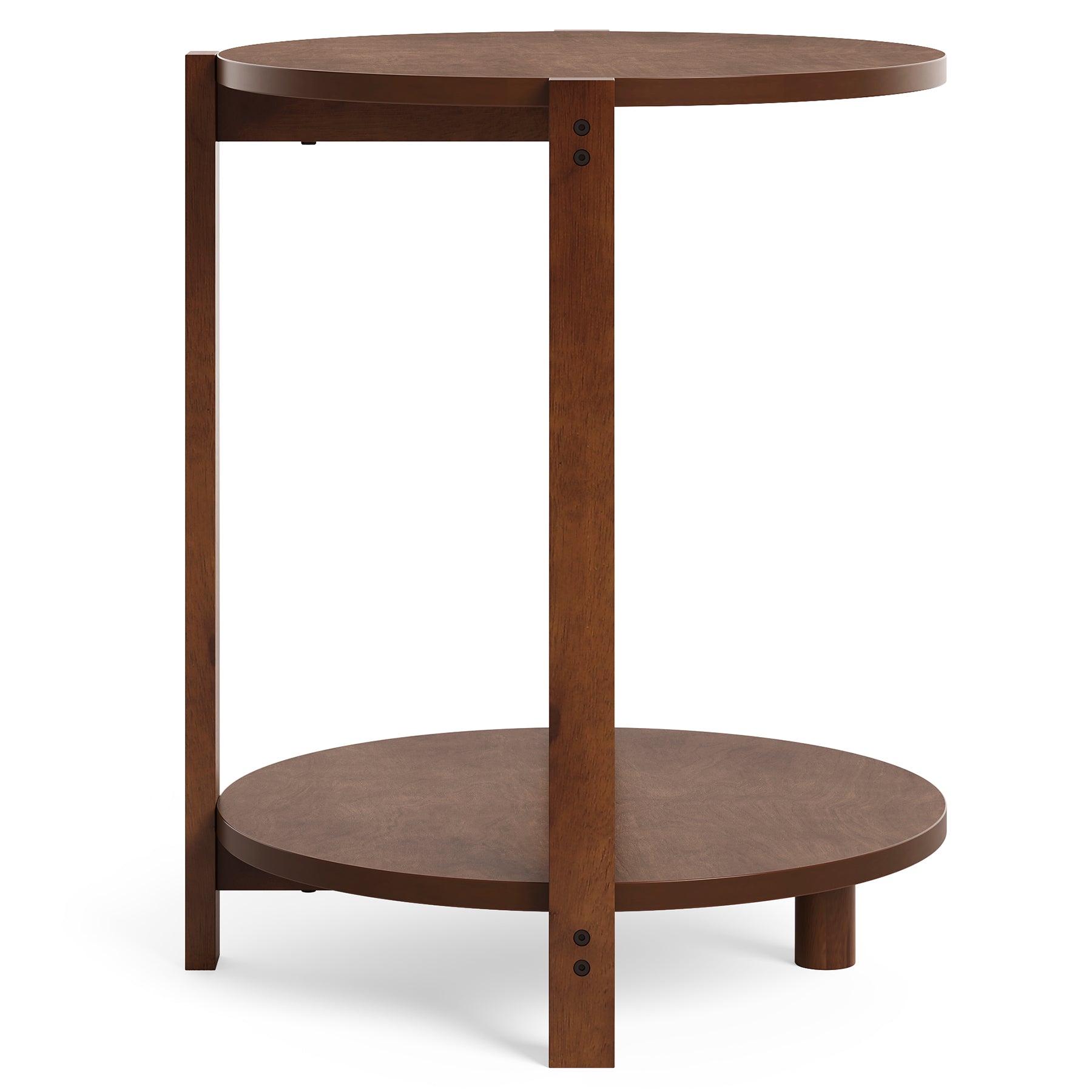 Solid Wood Side Table, 19" Round End Table with 2-Tier Storage