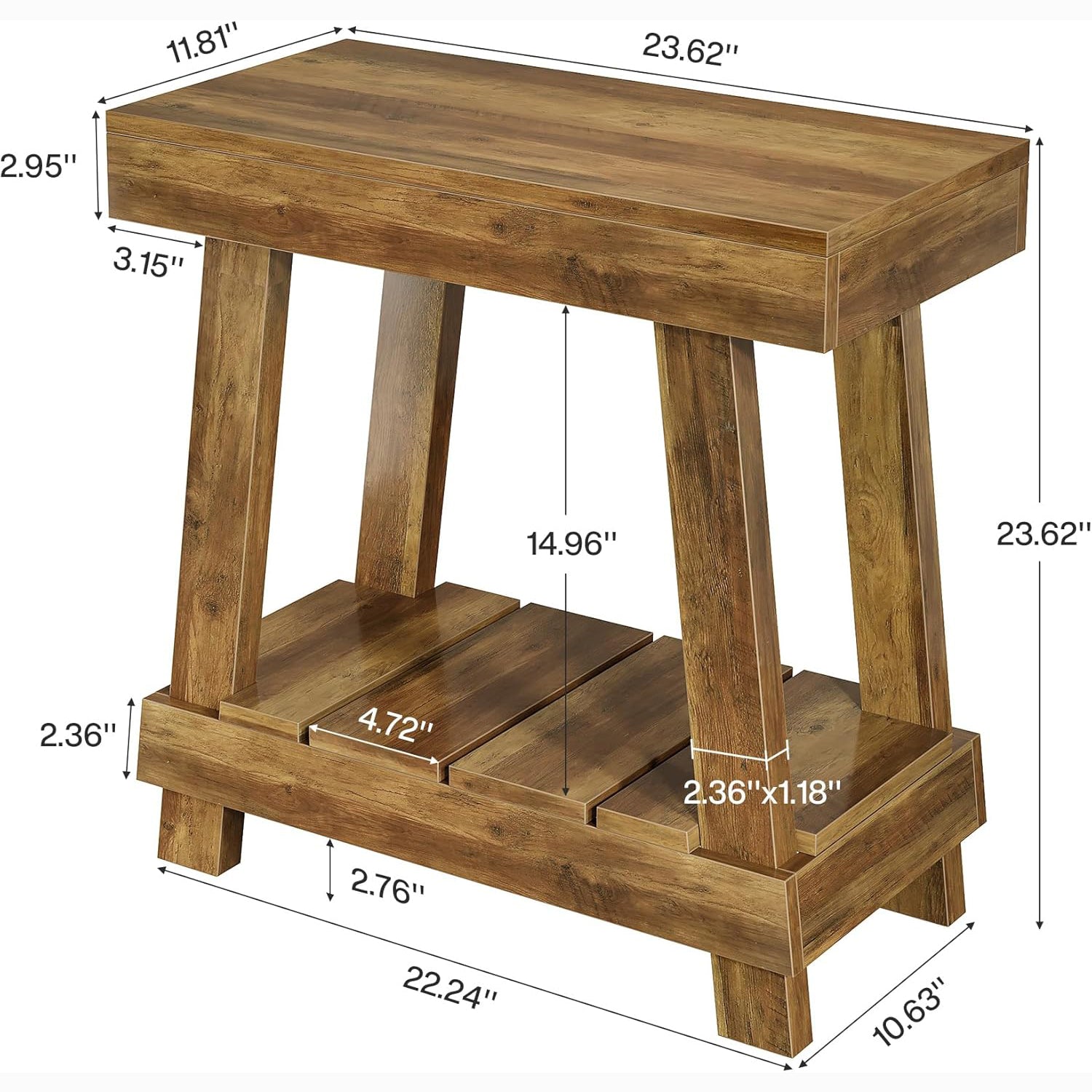 23.62" 2-Tier End Table - Farmhouse Bedside Nightstand with Storage Shelf