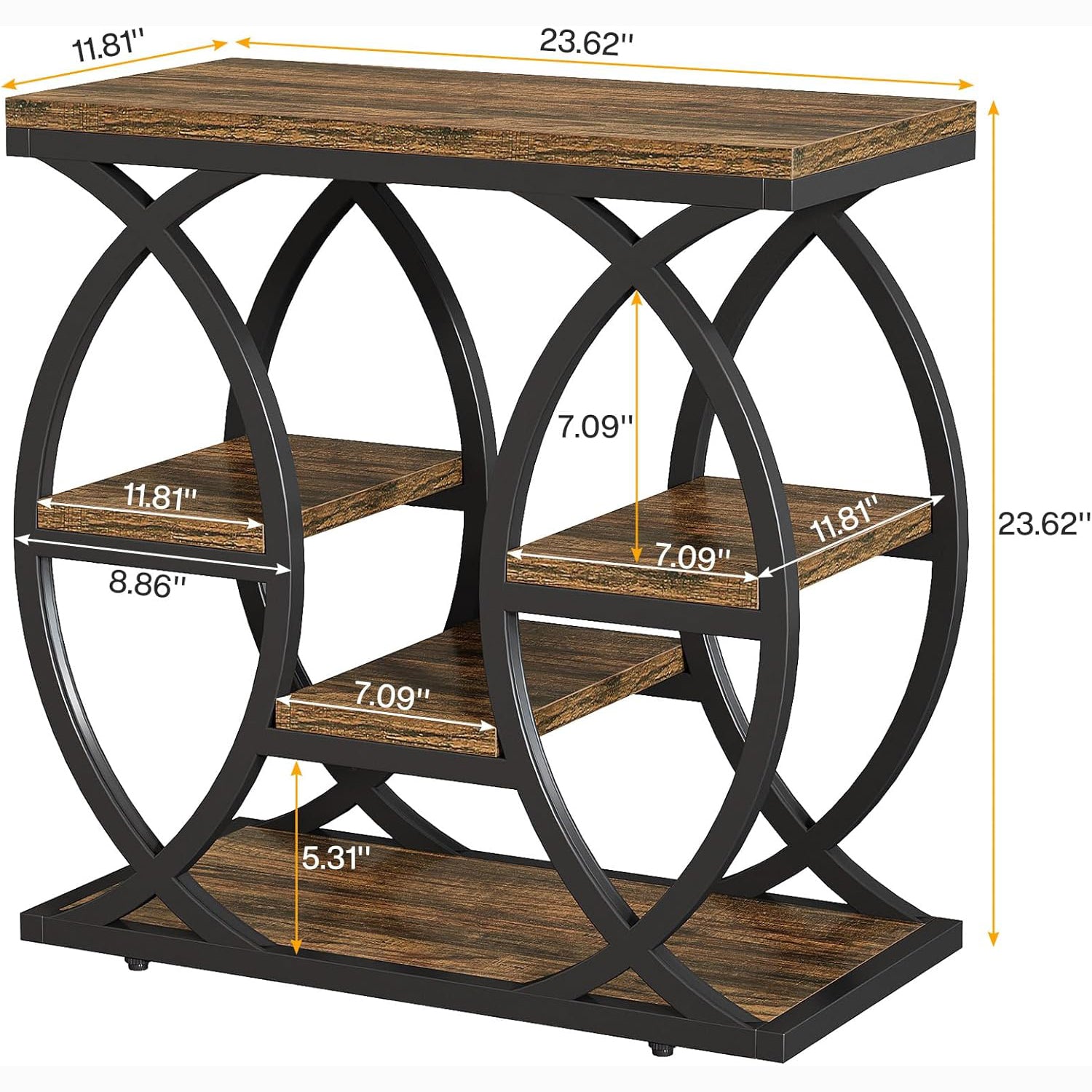 23.6" Rustic 4-Shelf End Table - Narrow Storage Side Table for Bedroom & Living Room