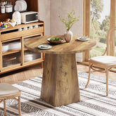31.5" Dining Table for 4 - Round Farmhouse Kitchen Table with Square Base in Rustic Brown 3