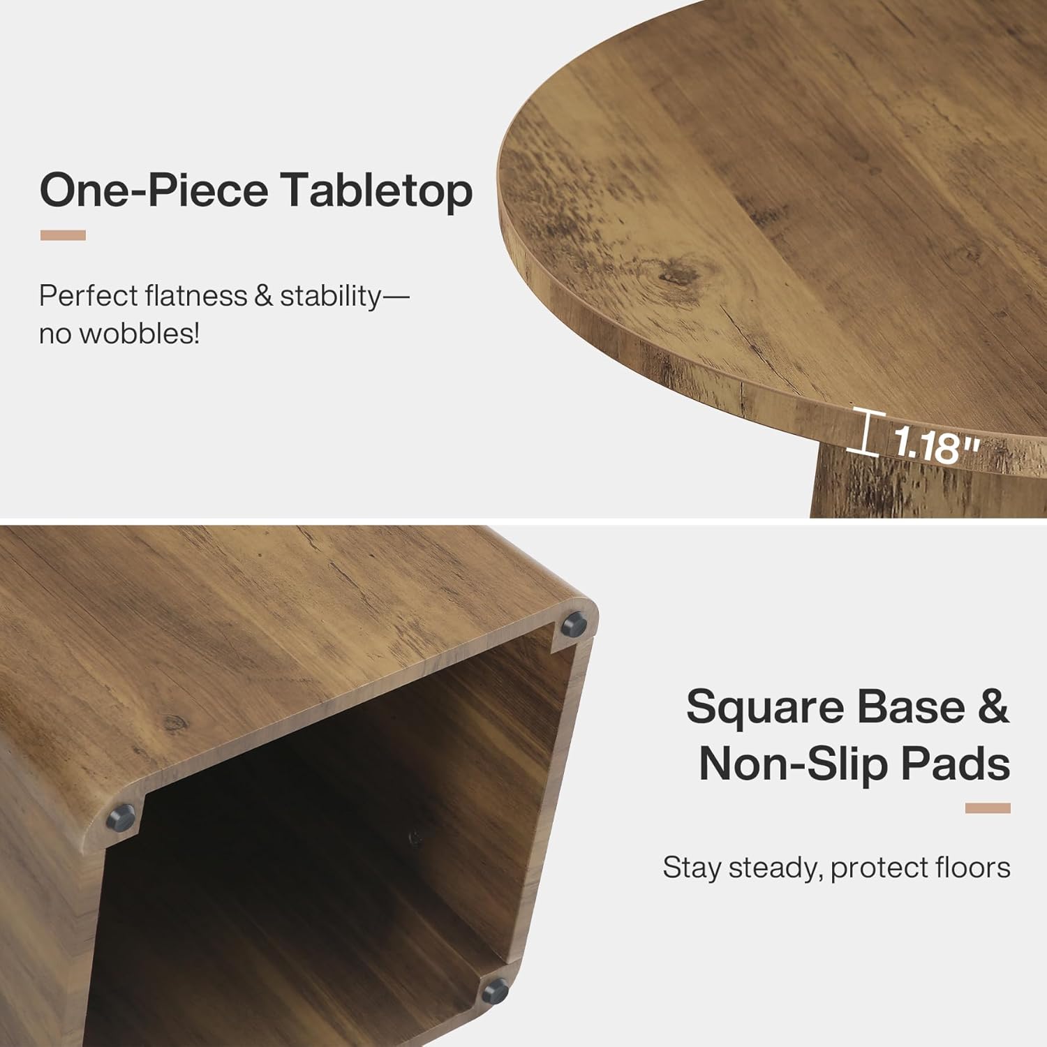31.5" Dining Table for 4 - Round Farmhouse Kitchen Table with Square Base in Rustic Brown