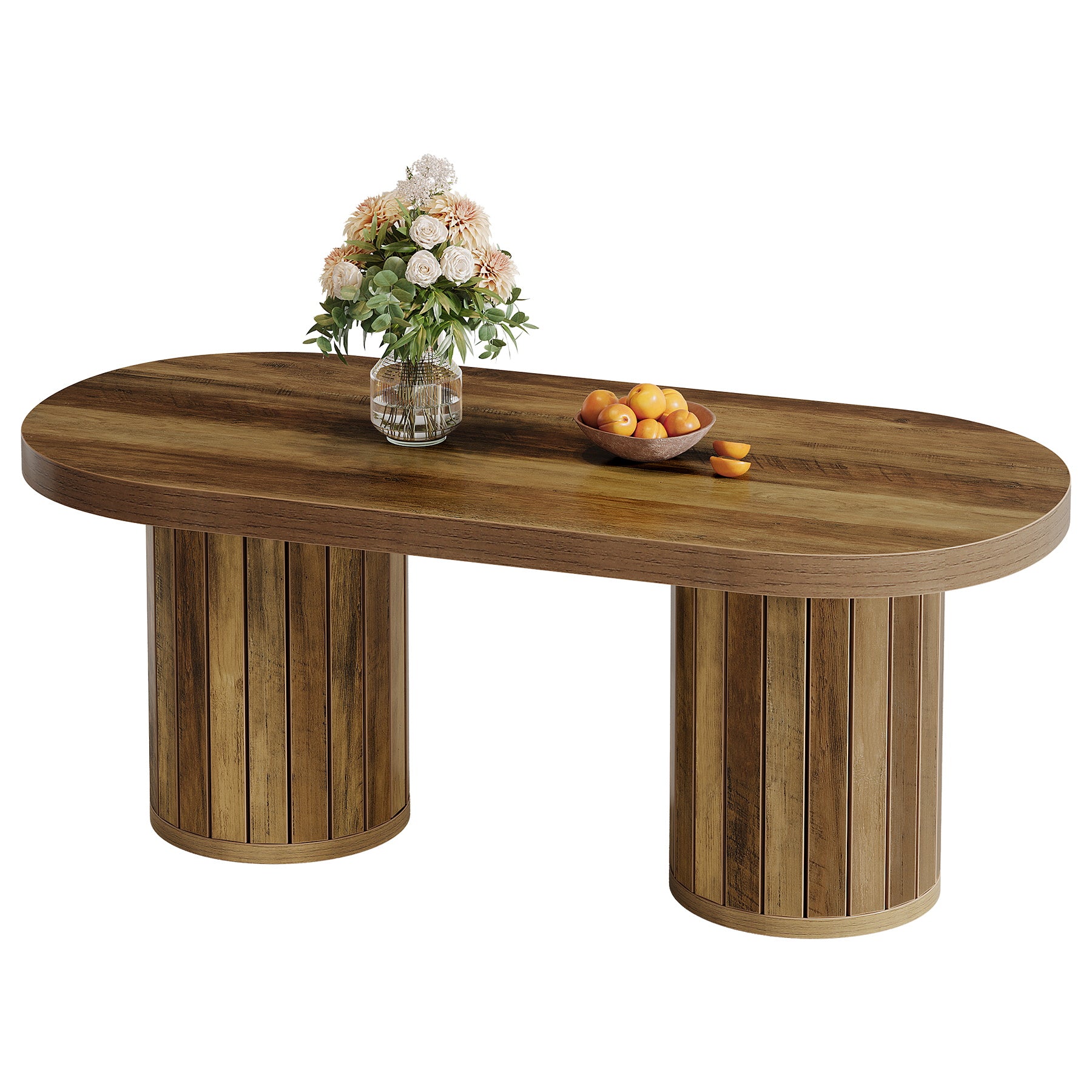 47.2" Farmhouse Oval Coffee Table with Fluted Legs - Rustic Brown Center Table