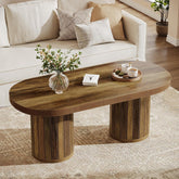 47.2" Farmhouse Oval Coffee Table with Fluted Legs - Rustic Brown Center Table 3